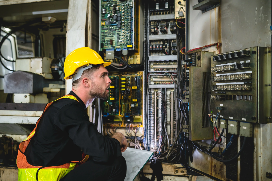 Raise and Lower electrical engineer working on custom control panel
